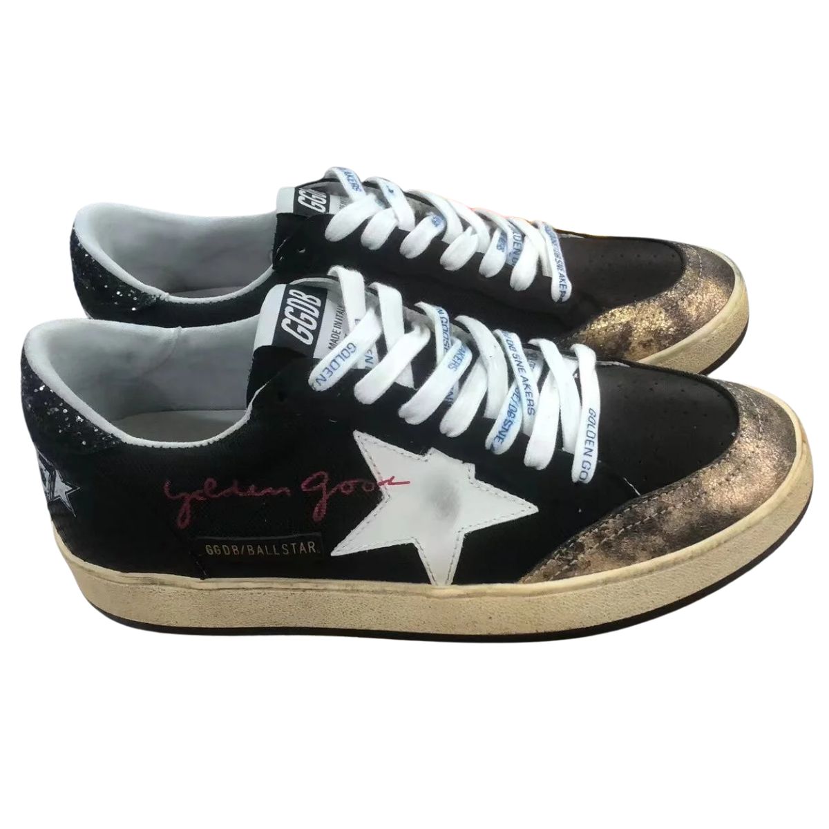 Gg Black Canvas Ball Star Sneakers With Platinum-Colored Star