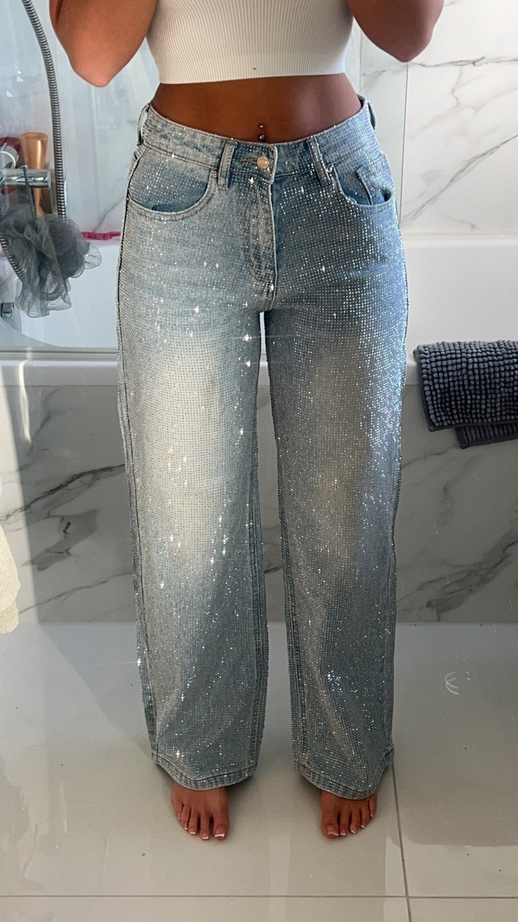 LUXORA | High-Waisted Diamanté Precision Straight-Leg Jeans