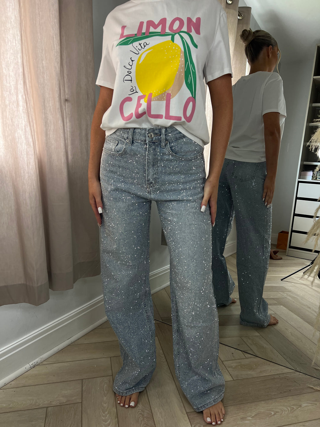 LUXORA | High-Waisted Diamanté Precision Straight-Leg Jeans