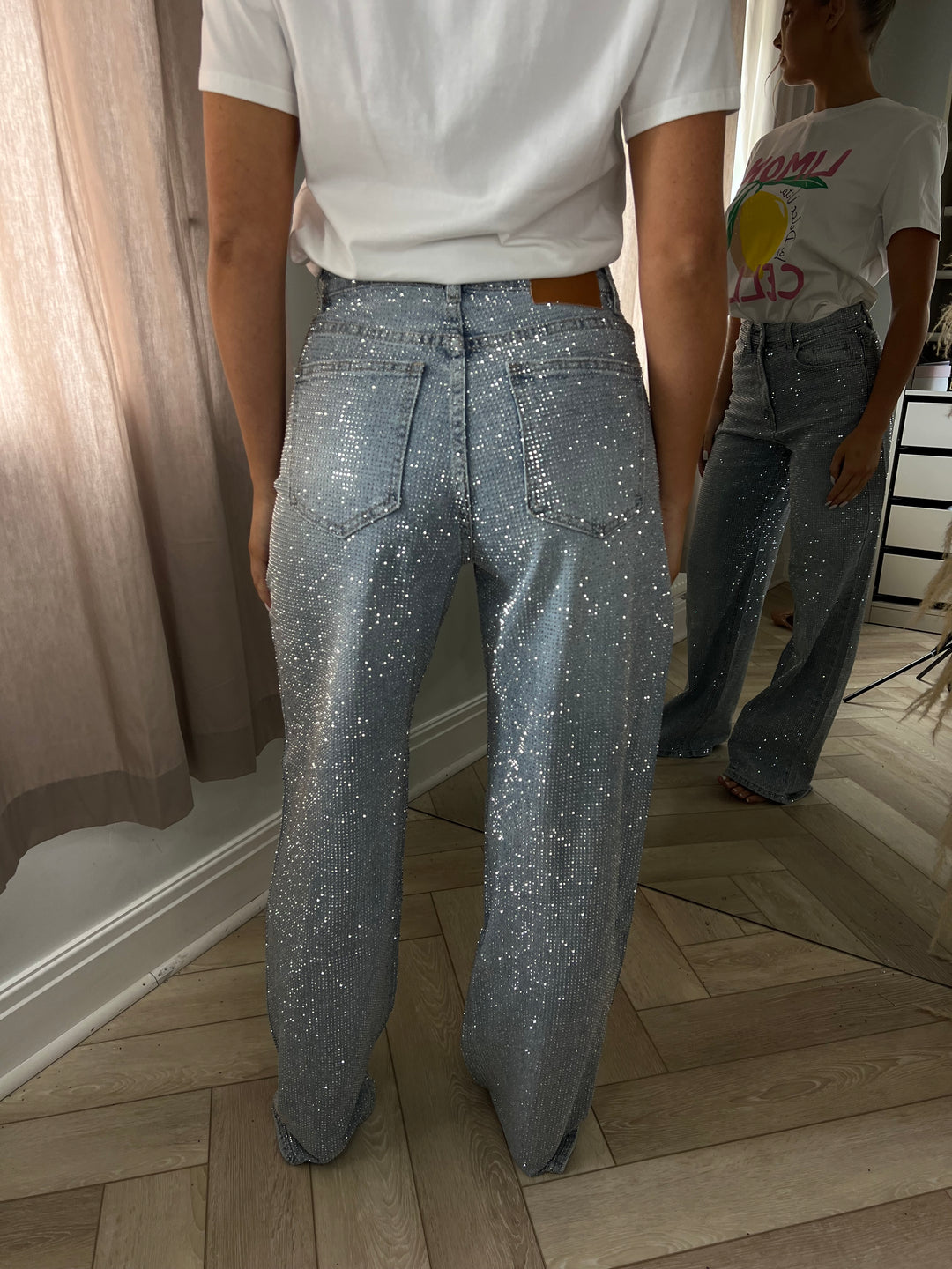 LUXORA | High-Waisted Diamanté Precision Straight-Leg Jeans