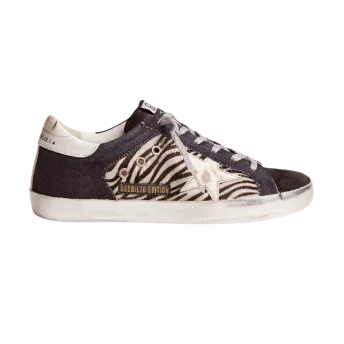 Gg Lab Limited Edition Super-Star Sneakers In Denim, Zebra-Print Pony Skin And Suede