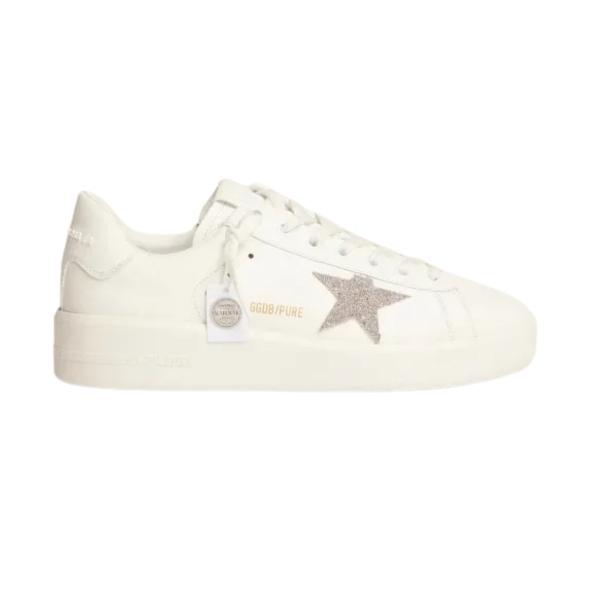Gg Purestar Sneakers In White Leather With Silver-Colored Crystal Star