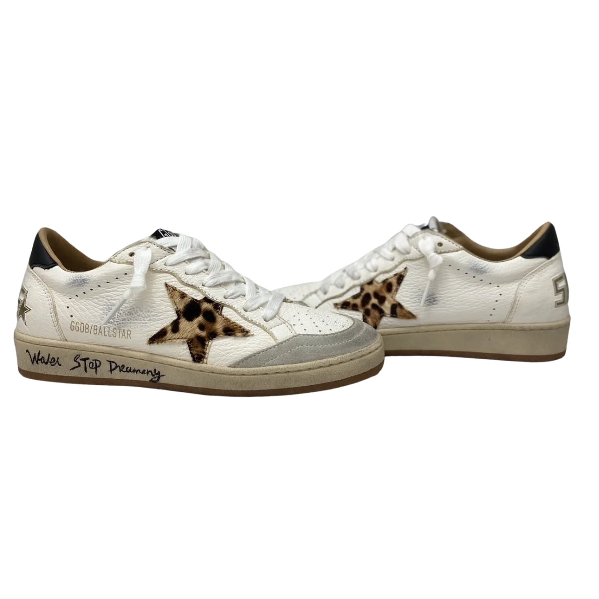 Gg Sneaker Ball Star With Stella In Cavallino Leopardato And Heel Tab In Pelle Nera
