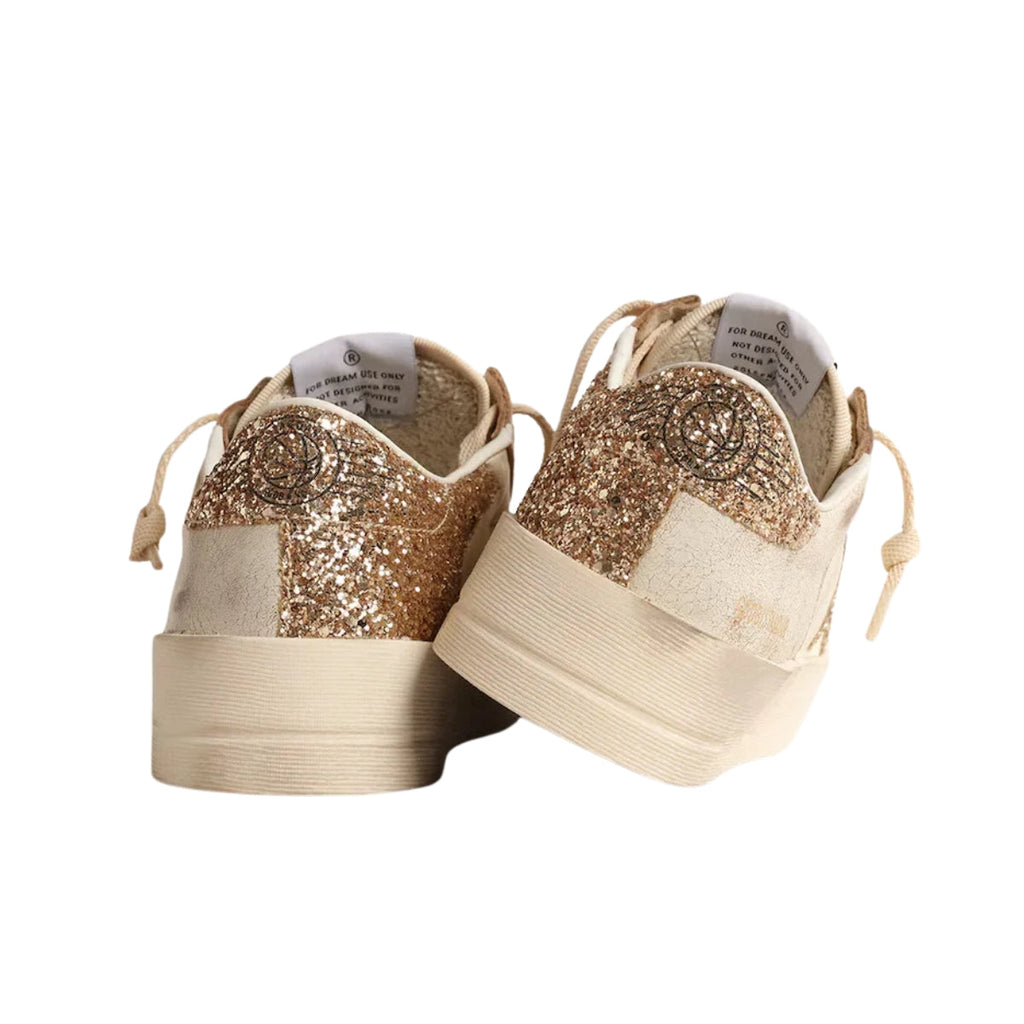 Gg Stardan In Ecru Nappa Leather With Gold Glitter Star And Heel Tab