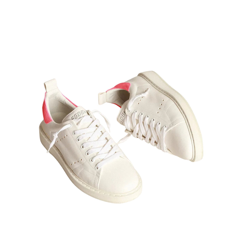 Gg Starter Sneakers In White Nappa Leather With Pink Suede Heel Tab