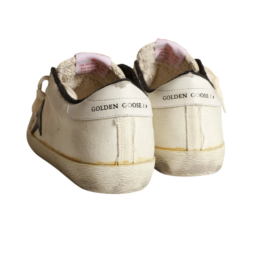 Ggs Sneakers In Beige Canvas With Black Leather Star And White Leather Heel Tab