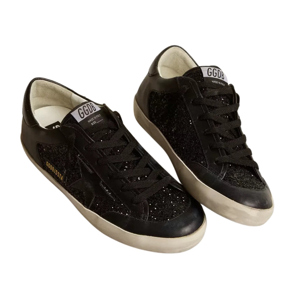 Ggs In Black Nappa And Glitter With Glossy Black Leather Star