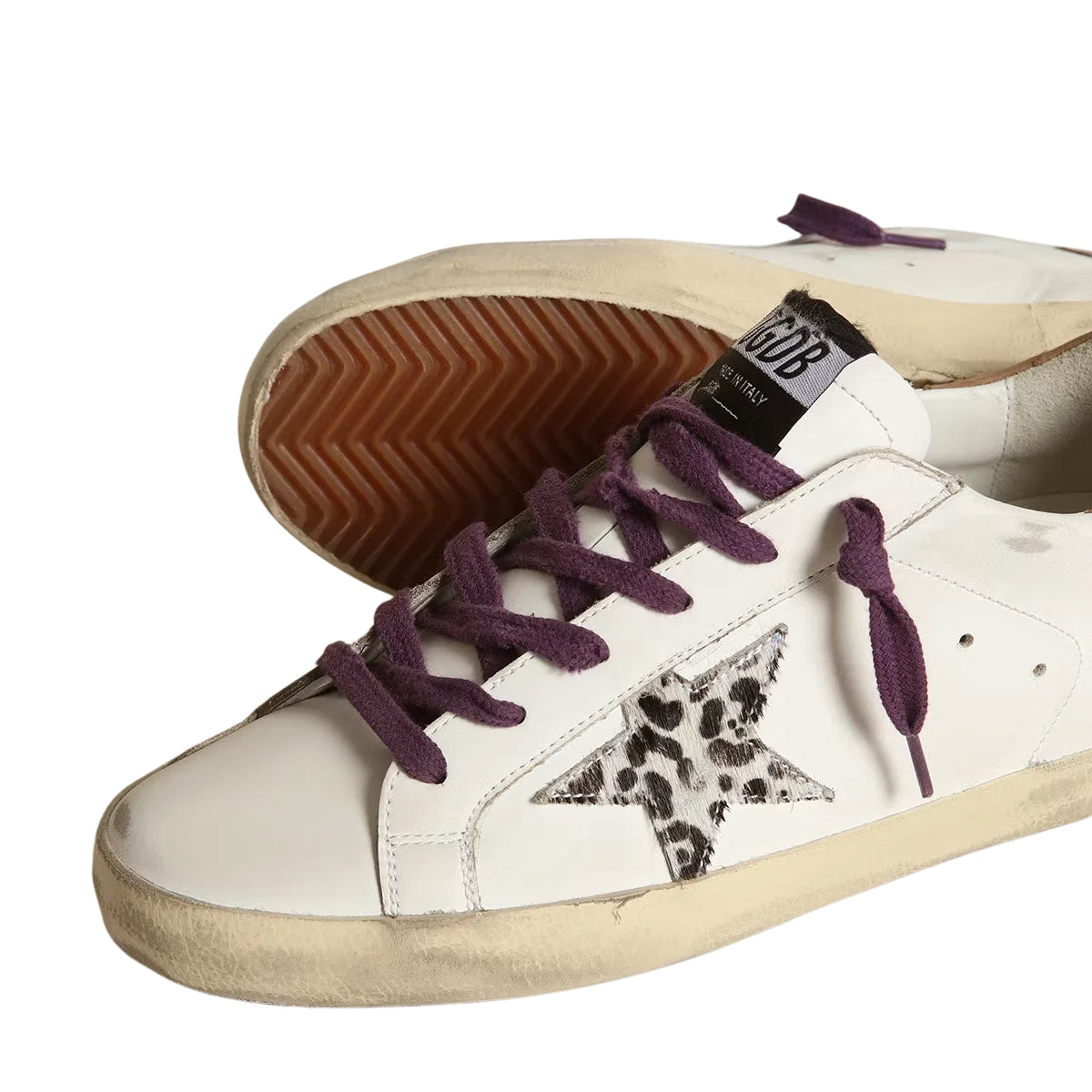 Ggs Leopard Pony Skin Star And Brown Nubuck Heel Tab