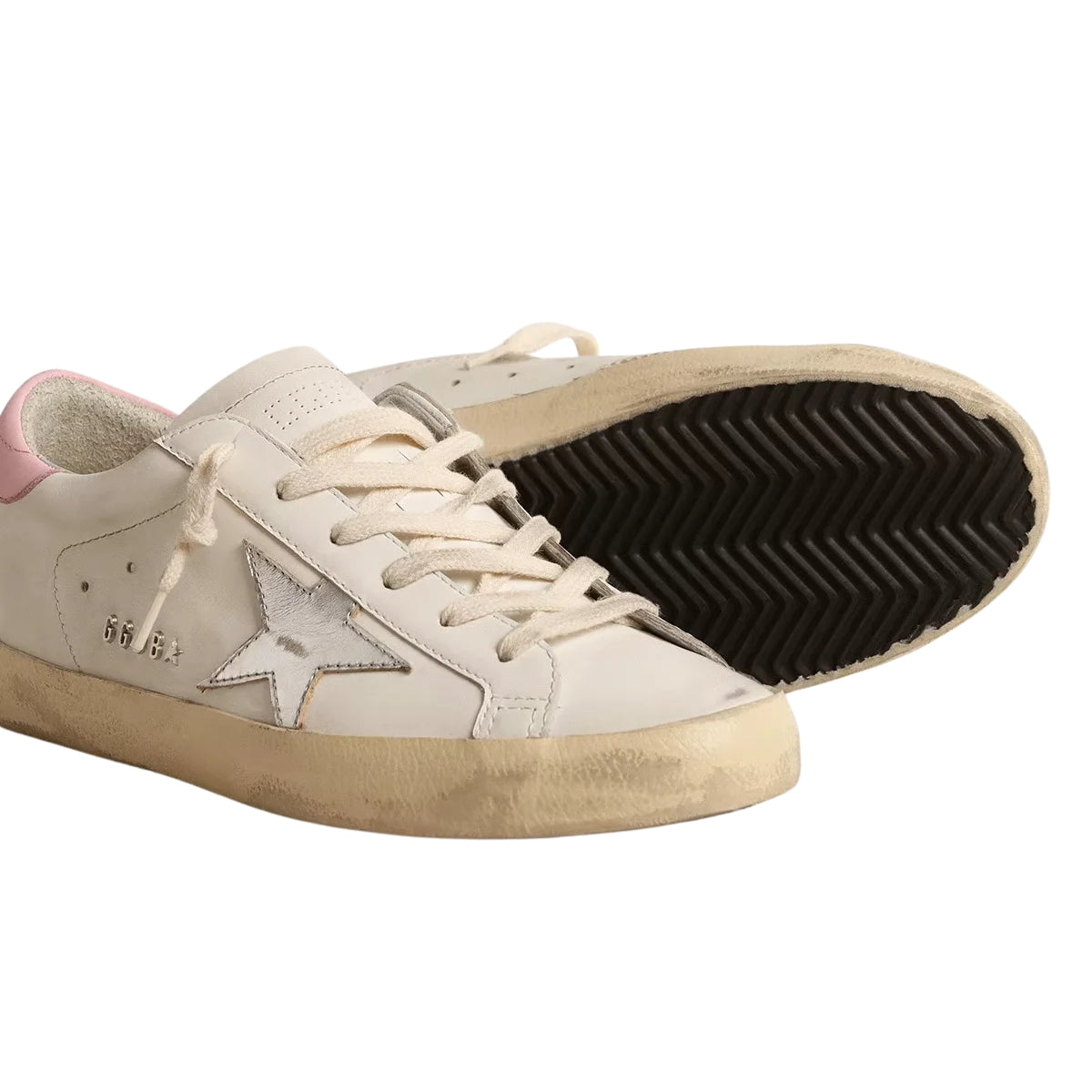 Ggs Silver Leather Star And Pink Heel Tab