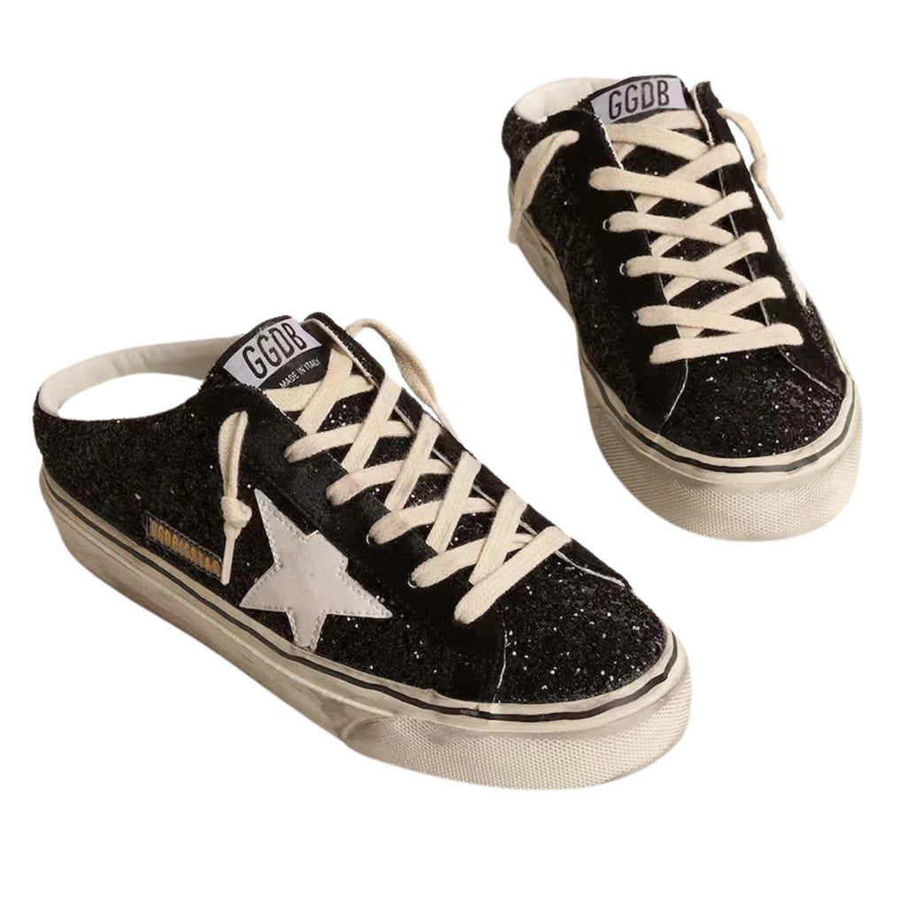 Ggs Sabots In Black Glitter With White Bio-Based Star