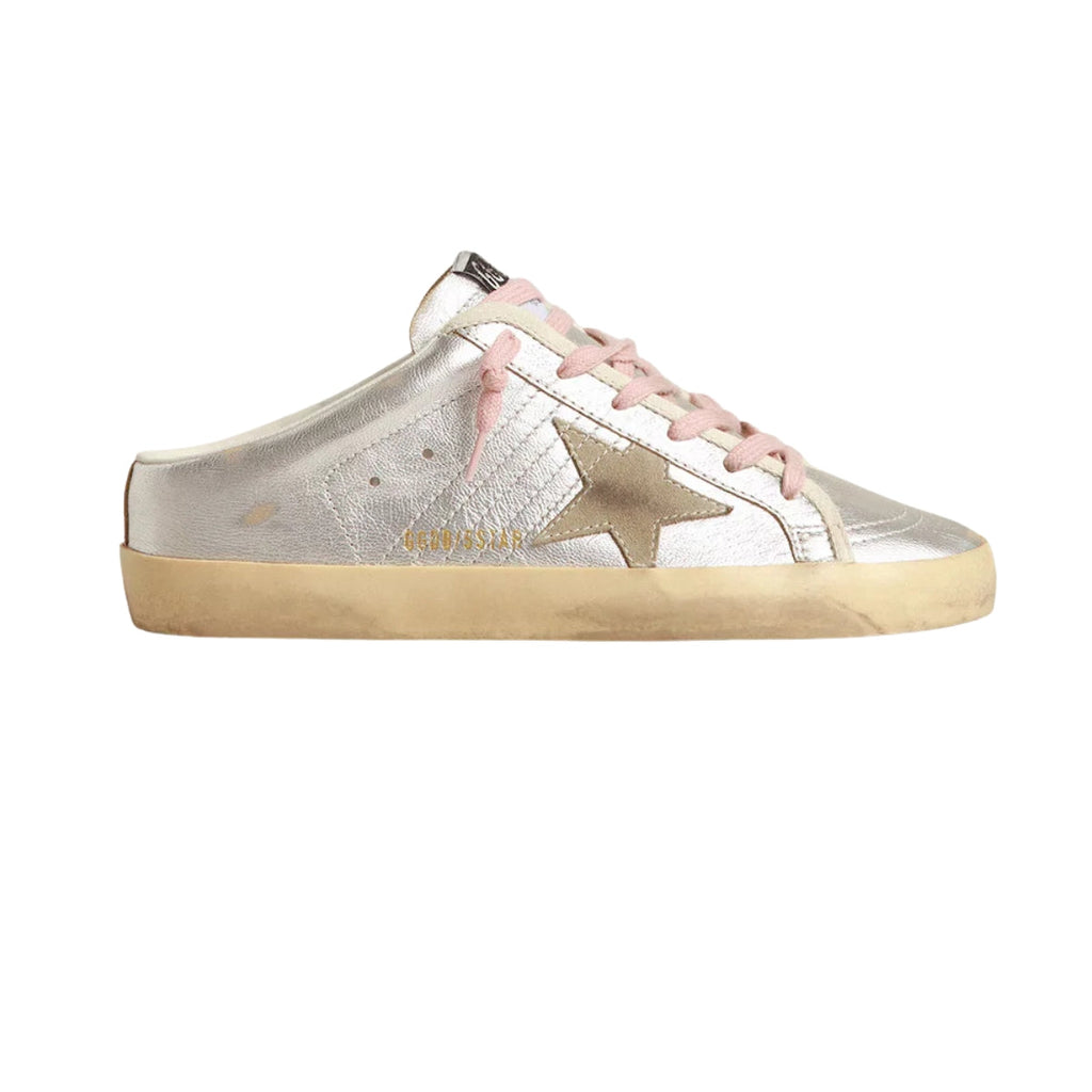 Ggs Sabots In Silver Metallic Leather With Suede Star