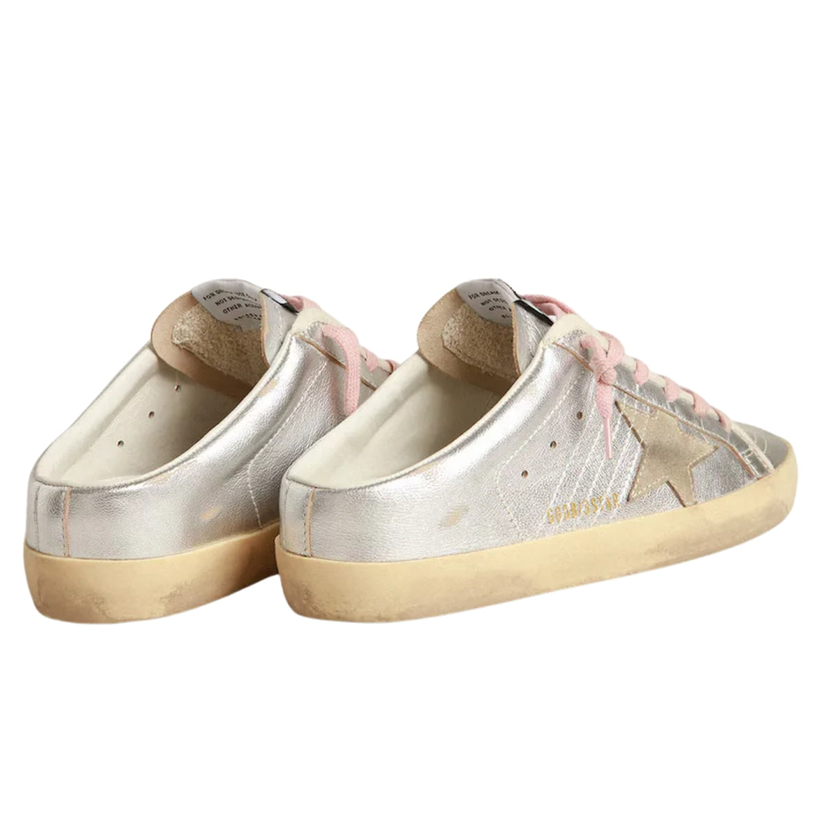 Ggs Sabots In Silver Metallic Leather With Suede Star