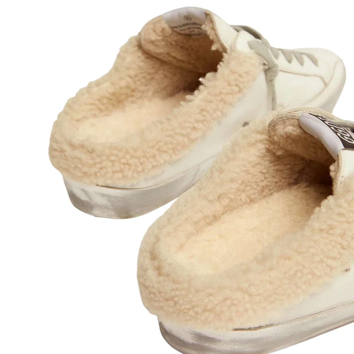 Ggs Sabots In White Leather With Shearling Lining