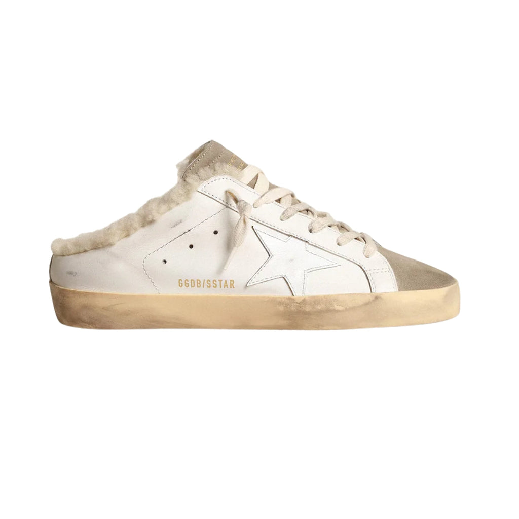 Ggs Sabots With White Leather Star And Shearling Lining