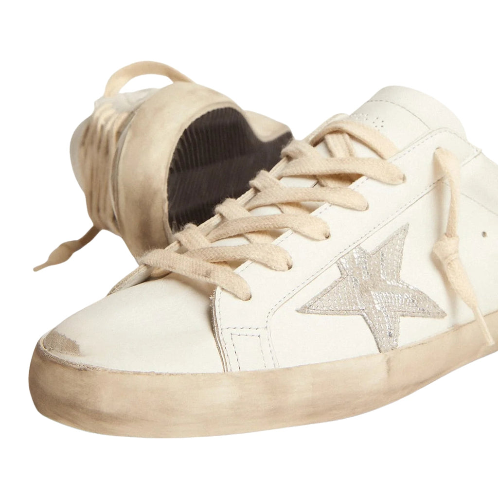 Ggs Sneakers With Snake Print Silver Leather Star And Gold Glitter Heel Tab