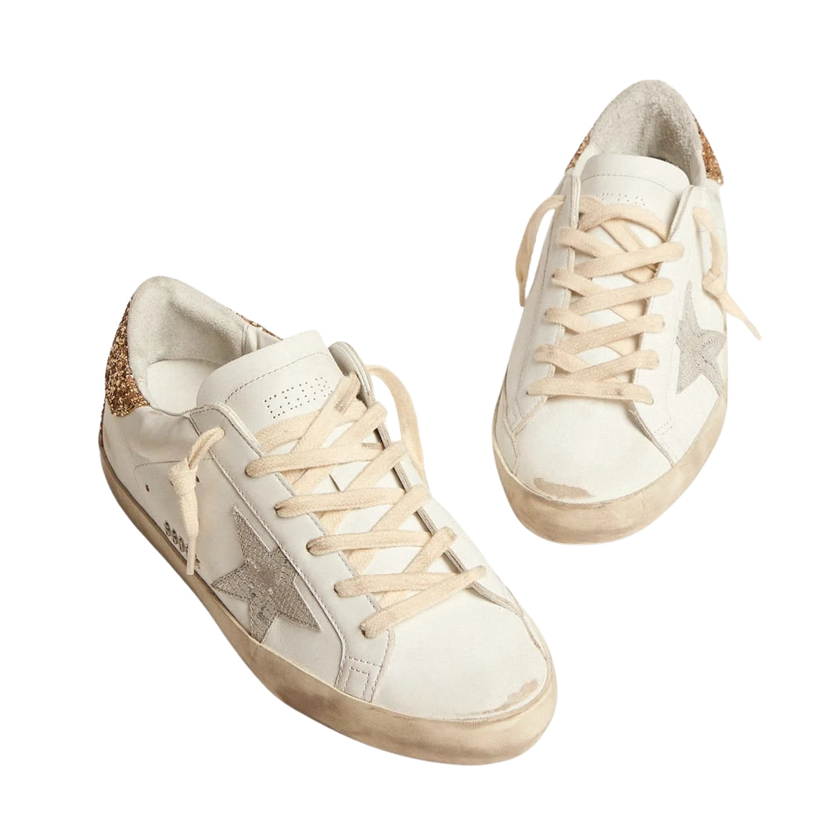 Ggs Sneakers With Snake Print Silver Leather Star And Gold Glitter Heel Tab