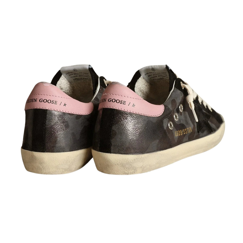 Ggs Sneakers In Metallic Camouflage Nappa Leather With Black Suede Star And Pink Leather