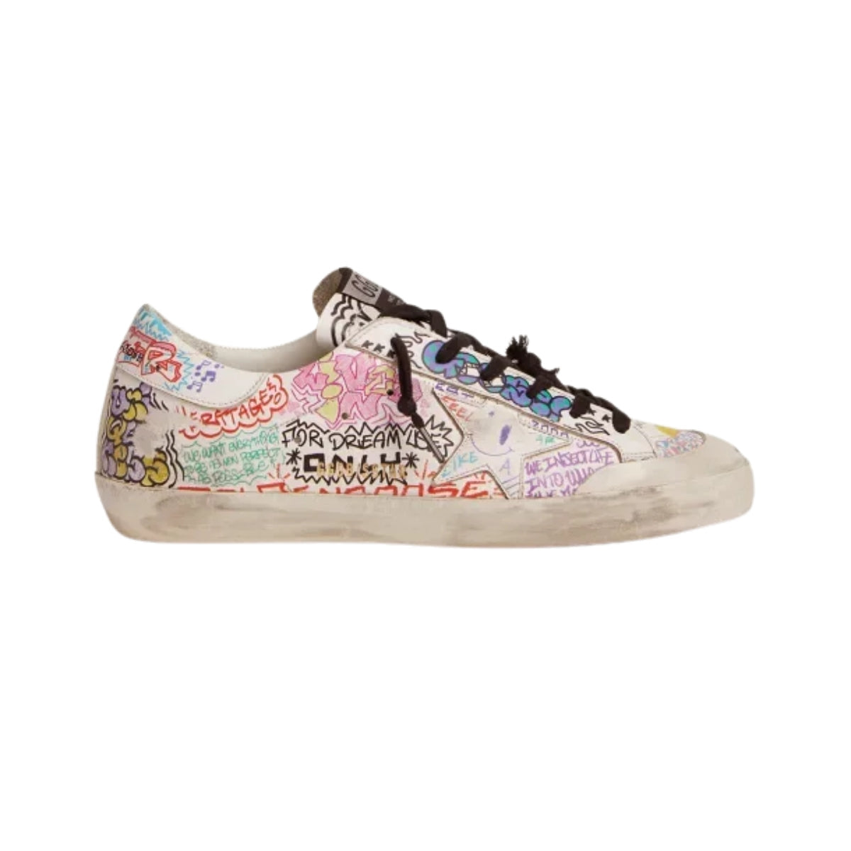 Ggs Sneakers In White Leather With Multicolored Graffiti Print