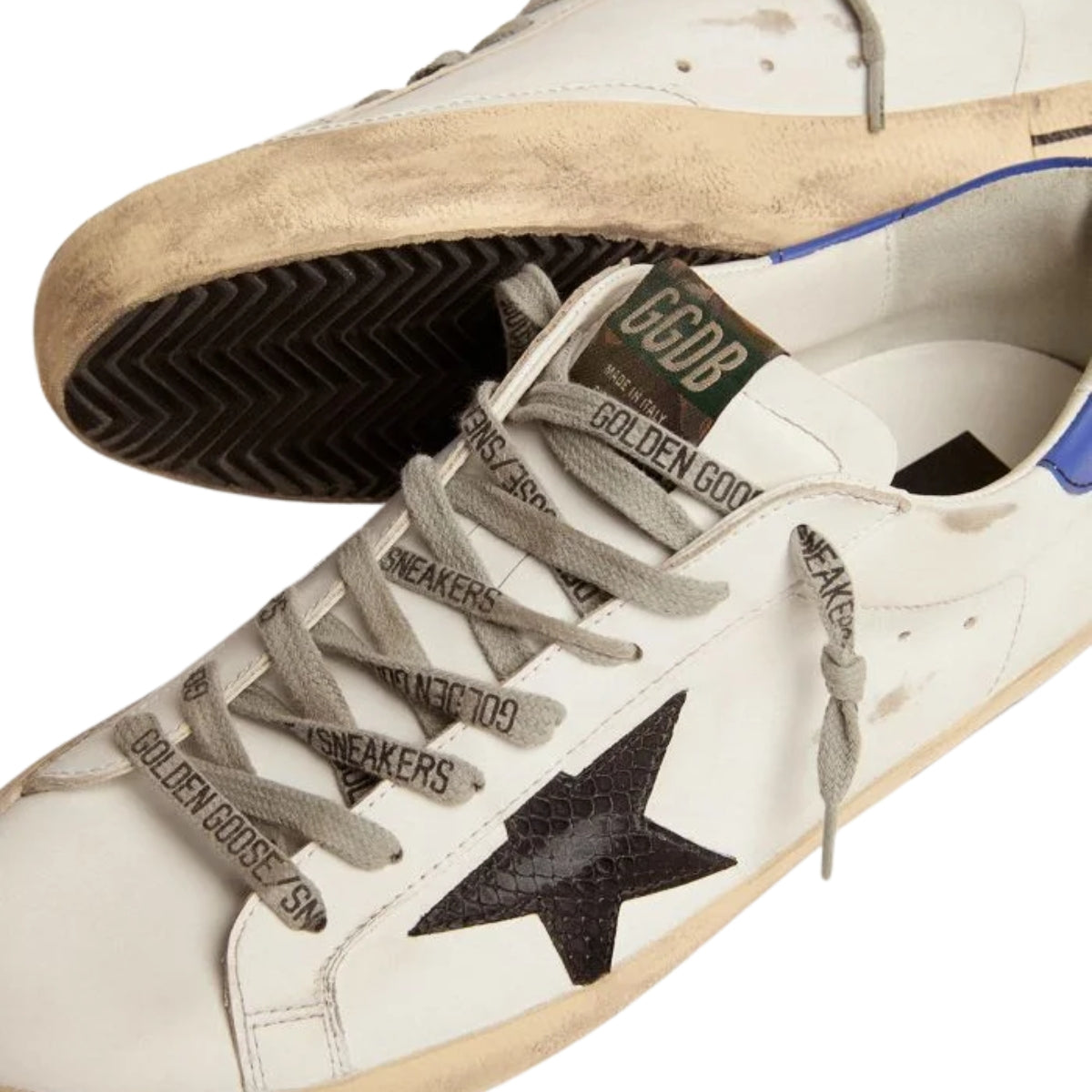 Ggs Sneakers With Black Snake-Print Leather Star And Blue Leather Heel Tab
