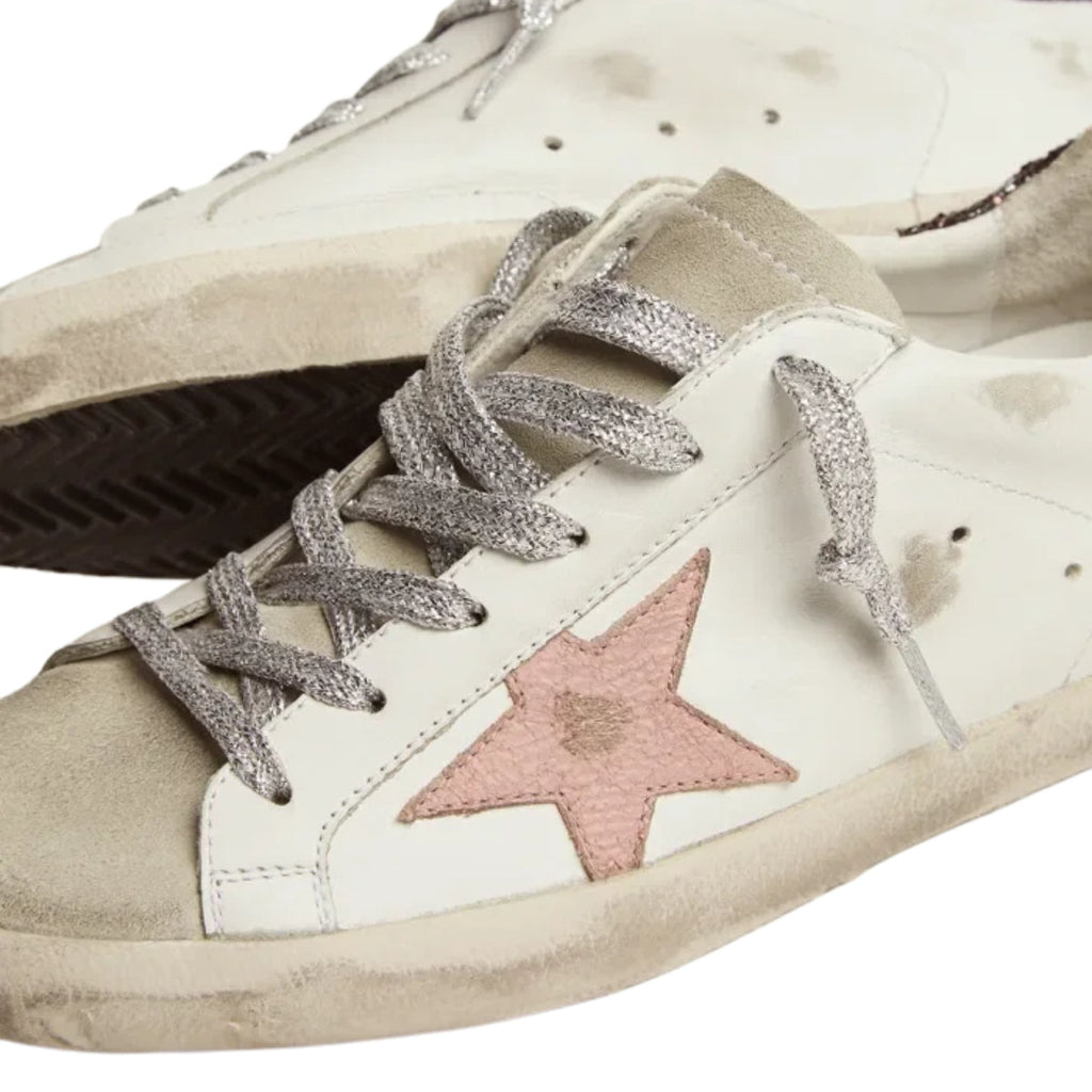 Ggs Sneakers With Brown Glitter Heel Tab And Pink Crackled Leather Star