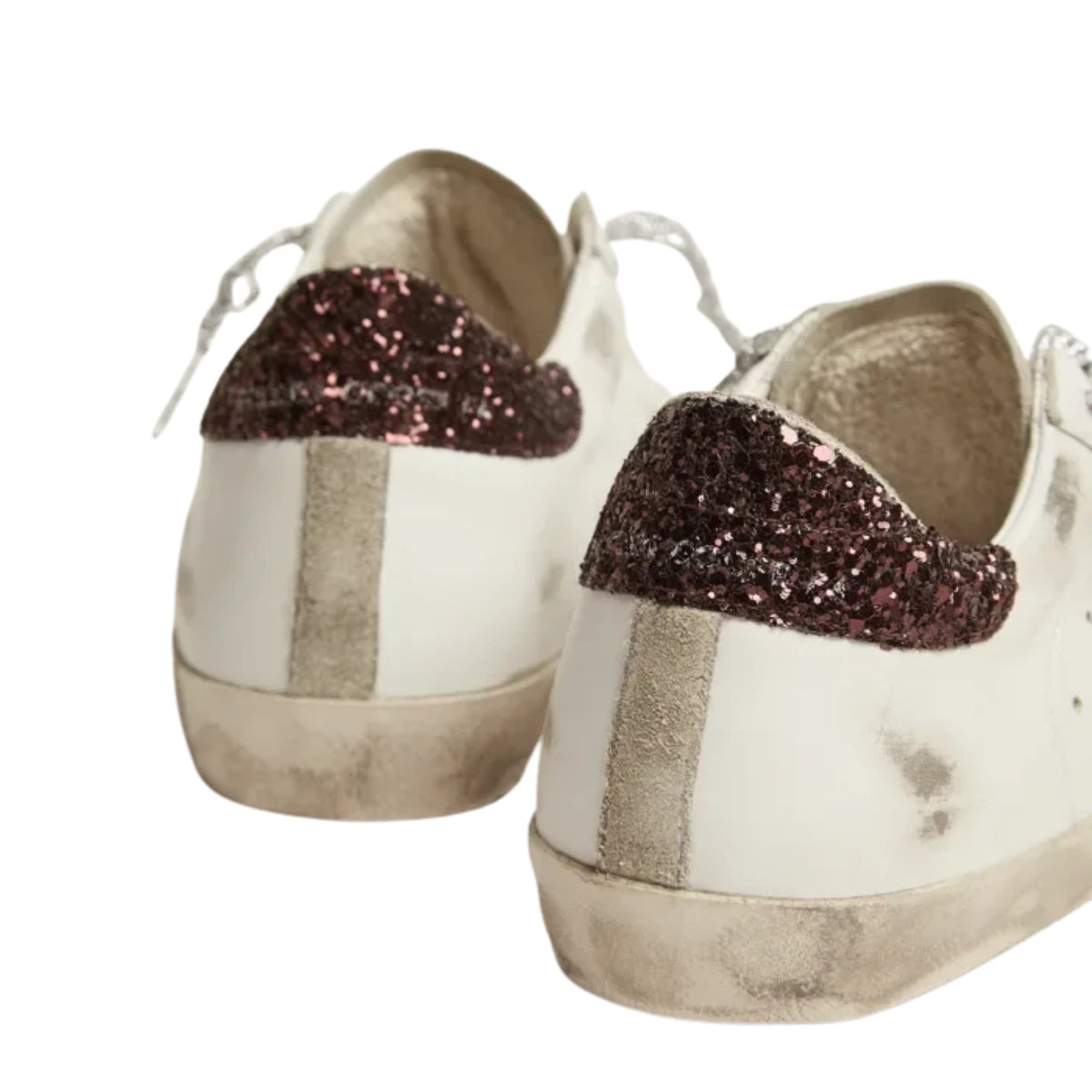 Ggs Sneakers With Brown Glitter Heel Tab And Pink Crackled Leather Star