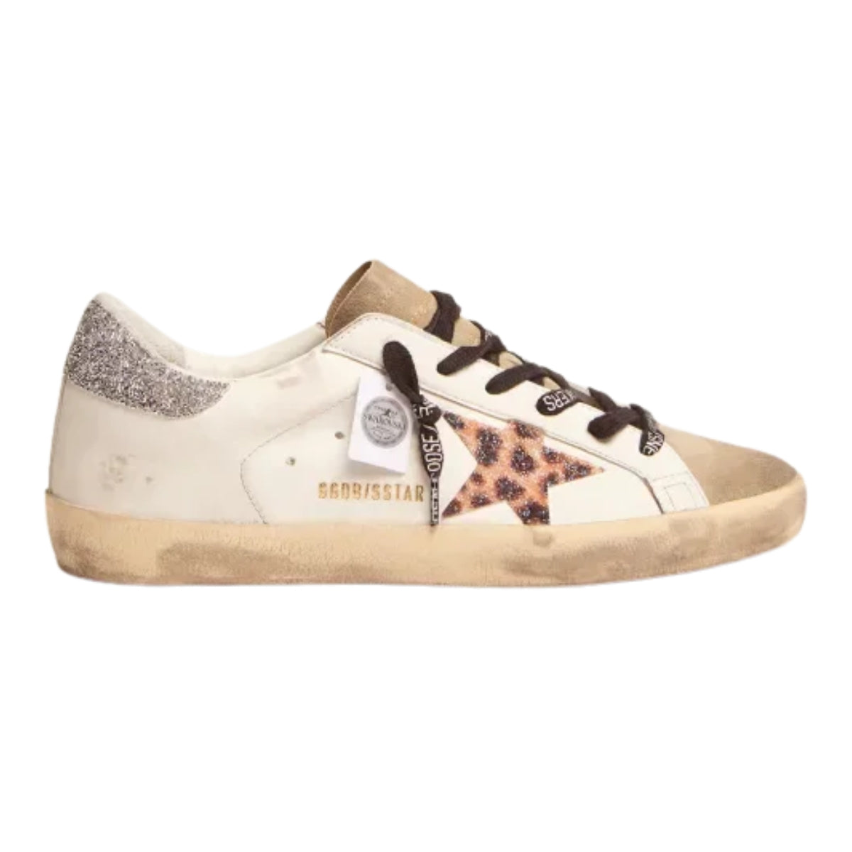 Ggs Sneakers With Leopard-Print Crystal Star And Silver-Colored Crystal Heel Tab
