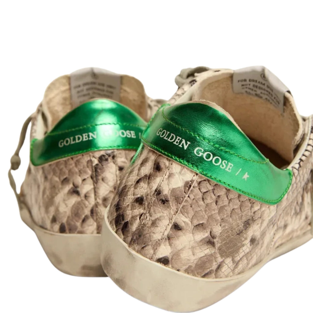 Ggs Sneakers With Snake-Print Leather Upper And Green Laminated Leather Heel Tab